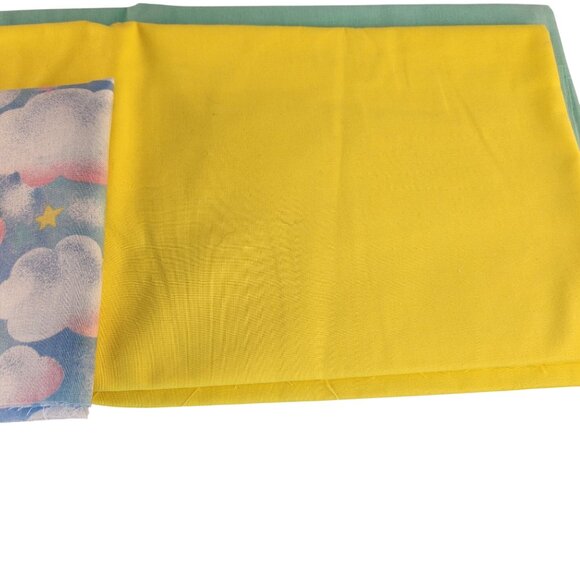 Pastel Cloud Patterned Fabric Bundle Cotton Yellow & Green Solid Matching Fabric - Picture 3 of 5